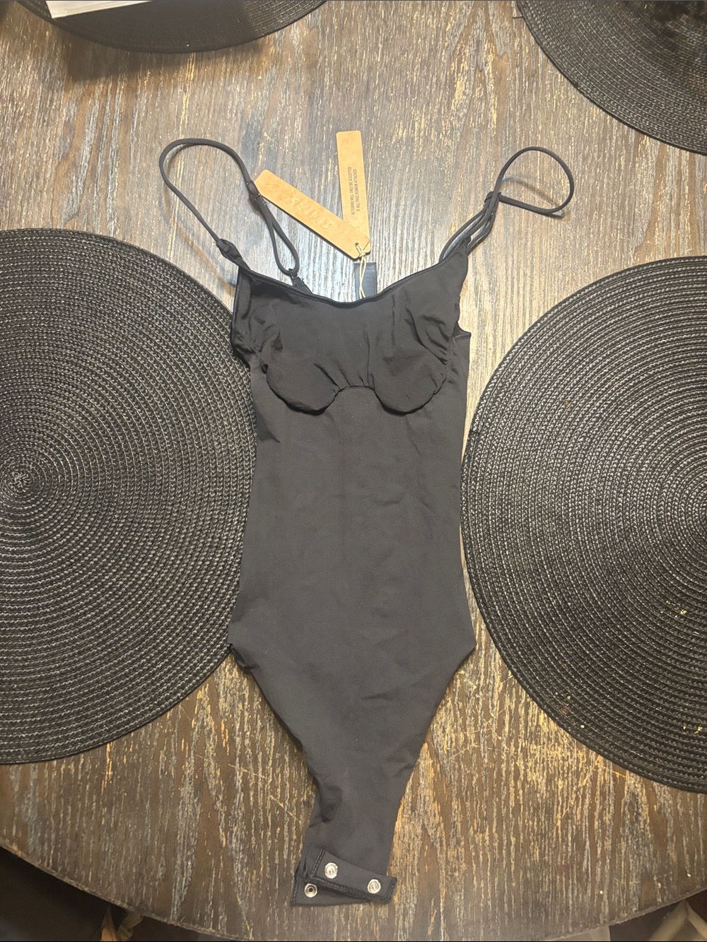 SKIMS Black sheer seamless thong XS onyx Bodysuit ( smokers home)